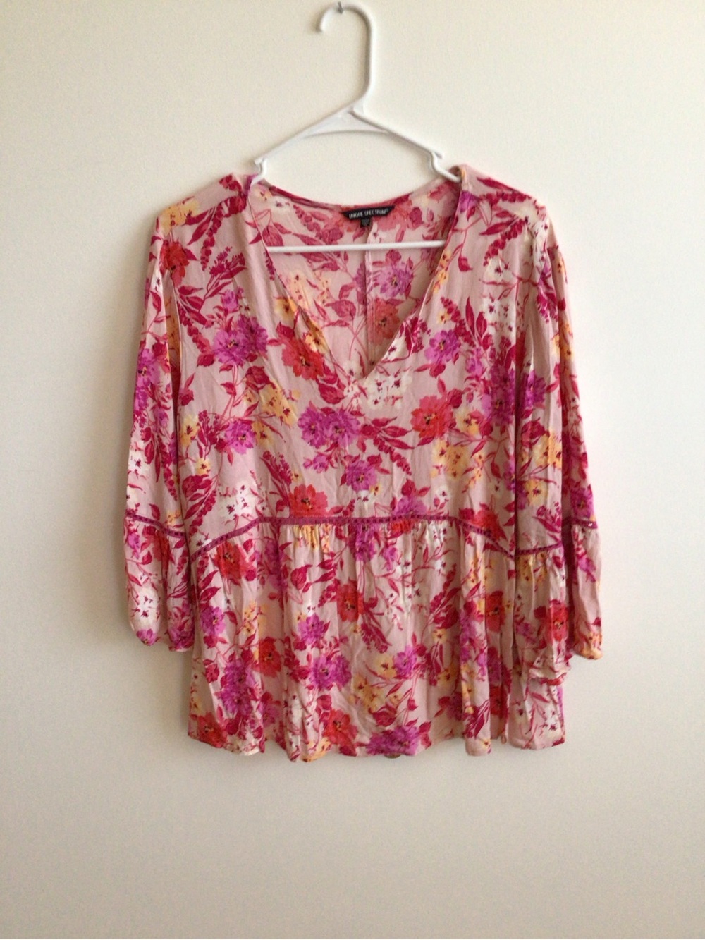 Unique Spectrum Pink Floral V-Neck Peplum Blouse